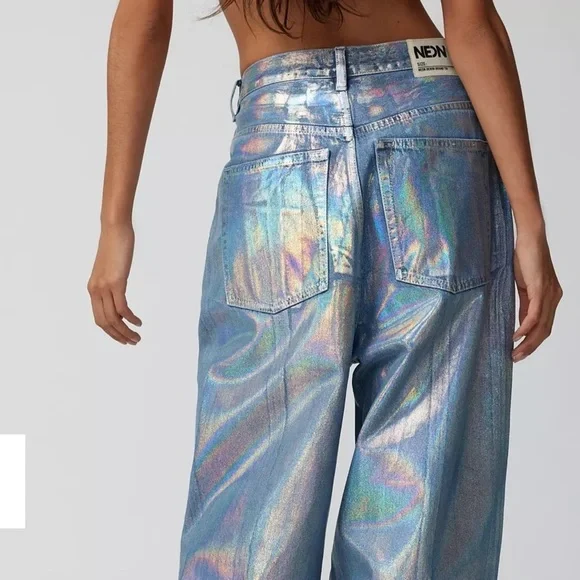 Neon Denim Leroi Coated iridescent Wide-Leg Jean size 25 NWT - Picture 4 of 13